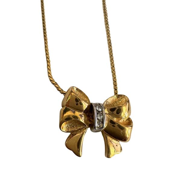 Yves Saint Laurent Gold and Rhinestone Bow Necklace - Picture 13 of 14
